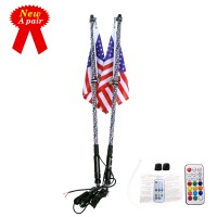 2pcs 5FT/1.5M Color LED Whips 360° Wrapped+Quick Release Base Remote Control for Buggy ATV/UTV NA102