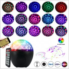 16-Color LED Stage Lights Bluetooth Speaker Crystal Magic Ball Light Remote Control USB 5V