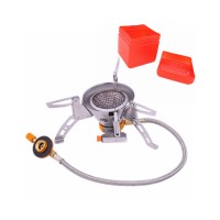 Foldable Camping Outdoor Gas Burner Stove Mini Backpacking Stove Windproof w/ Red Storage Box  