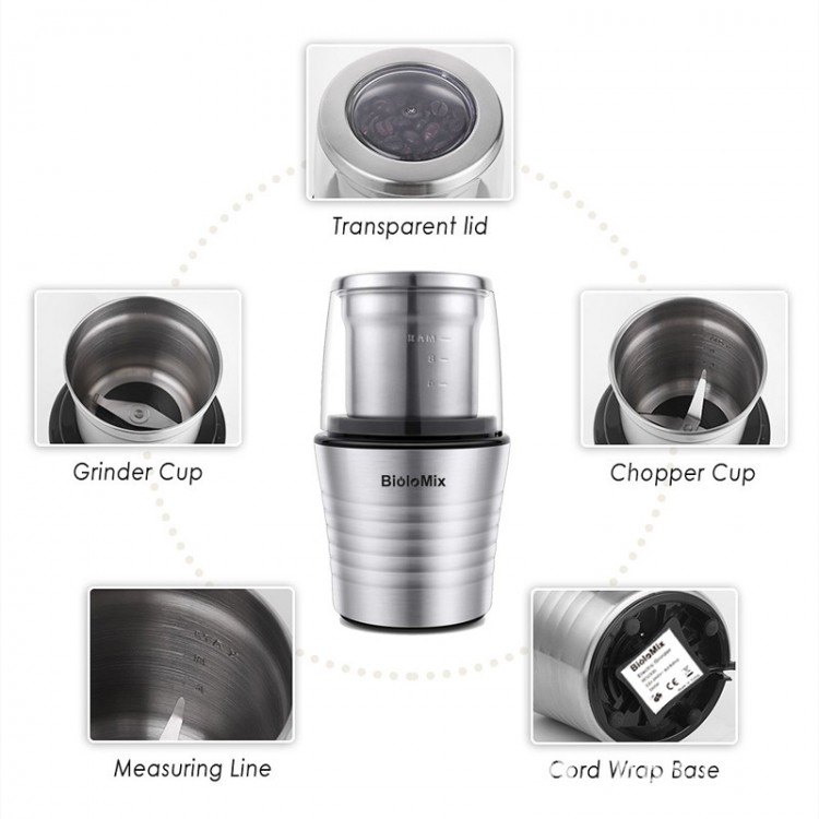 2In1 Electric Coffee Grinder Spice Grinder 300W w/ 2 Stainless Steel