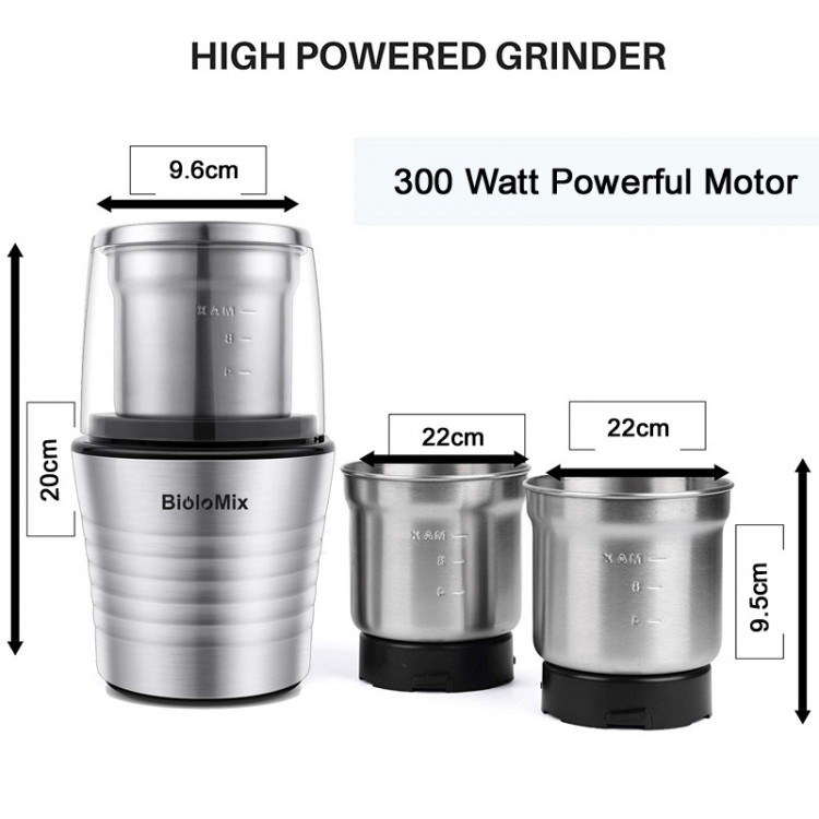 2In1 Electric Coffee Grinder Spice Grinder 300W w/ 2 Stainless Steel