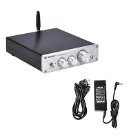 100W*2 Bluetooth HiFi Amplifier DAC Headphone Amplifier Amp BT5.0 PA-01 Silver + Power Cord Adapter