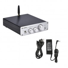 100W*2 Bluetooth HiFi Amplifier DAC Headphone Amplifier Amp BT5.0 PA-01 Silver + Power Cord Adapter