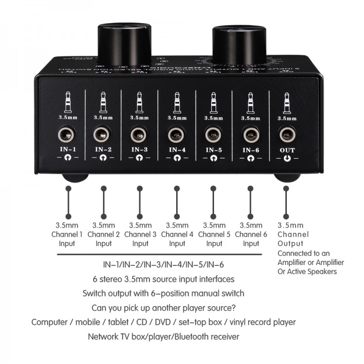 Lossless Audio Input Signal Selector Audio Input Switch 6 IN & 1 OUT