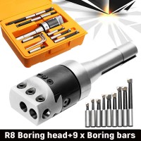 9Pcs 2" Precise R8 Boring Head R8 Shank Carbide Boring Bar Set Boring Tool for Milling Machine