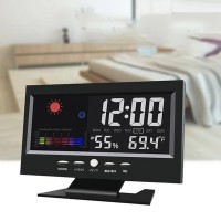 Digital Weather Station Thermometer Hygrometer Clock with LCD Display Switchable Measuring Temperature Humidity