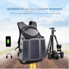 14W Solar Power Backpack Camera Backpack Bag Anti-Theft Large Capacity w/ Headphone USB Hole PU5012H