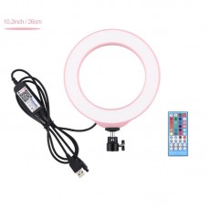 10.2" LED Fill Light Dimmable Ring Light w/ Remote Control Phone Holder Ball Head 46 LED Bead PU430F