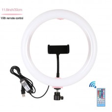 11.8" Selfie Ring Light Dimmable Fill Light w/ Phone Clamp Remote Control Tripod Ball Head PU458F