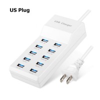 US Plug Fast Charge 5V/10A 10 Ports 60W Fast USB Charging Desktop Mobile Phone Charger Adapter 