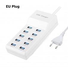 EU Plug Fast Charge 5V/10A 10 Ports 60W Fast USB Charging Desktop Mobile Phone Charger Adapter