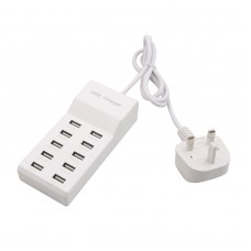 UK Plug Fast Charge 5V/10A 10 Ports 60W Fast USB Charging Desktop Mobile Phone Charger Adapter