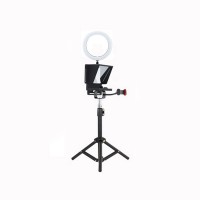 Smartphone Teleprompter Portable Camera Prompter with 16cm Fill Light Tripod Clip Plate for Live 