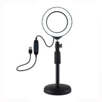 Desktop Tripod Stand Round Base + 4.7" Dimmable LED Ring Light Fill Light Adjustable 18cm-28cm PU391  