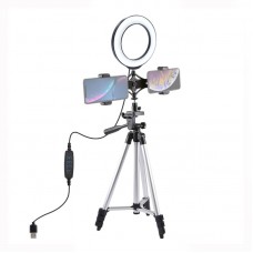 Selfie Ring Light Tripod Mount with 6.2"/16cm Dimmable LED Ring Fill Light Dual Phone Holder PKT3032
