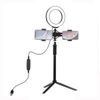 Light Tripod Stand + Extension Rod + Dual-Phone Bracket + 6.2" Dimmable LED Ring Light PKT3038