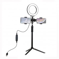 Light Tripod Stand + Extension Rod + Dual-Phone Bracket + 6.2" Dimmable LED Ring Light PKT3038