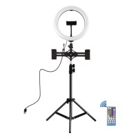 10.2" LED Ring Light with Tripod Stand & Dual-Phone Holder & Remote Control & Phone Clamp PKT3052B