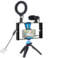 Smartphone Video Rig w/ 4.7" Ring Light & Microphone & Tripod & Tripod Head For iPhone Huawei PKT3025