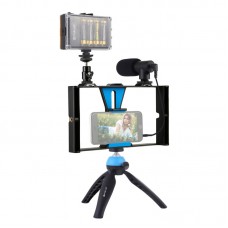 Smartphone Video Rig w/ Fill Light & Mic & Tripod & Cold Shoe Tripod Head For iPhone Huawei PKT3023