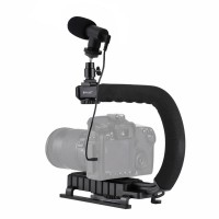 Camera Stabilizer w/ Microphone & Cold Shoe Tripod Head For All SLR Cameras Home DV Camera PKT3011