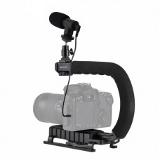 Camera Stabilizer w/ Microphone & Cold Shoe Tripod Head For All SLR Cameras Home DV Camera PKT3011