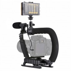 Camera Stabilizer w/ Fill Light & Mic & Cold Shoe Tripod Head For All SLR Home DV Cameras PKT3013