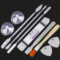 10pcs Mobile Phone Repair Tools Kit Spudger Pry Opening Tool + 5pcs Metal Disassemble Plate for Cell Phone LCD Screen 