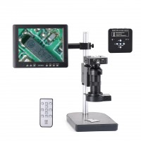 34MP Industrial Microscope Camera Kit w/ 8" Screen 100X C-Mount Lens 60 LED Light For PCB Repair