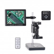 34MP Industrial Microscope Camera Kit w/ 8" Screen 100X C-Mount Lens 60 LED Light For PCB Repair