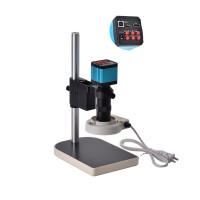 21MP Industrial Microscope Camera HDMI w/ 130X C-Mount Lens + 56 LED Ring Light + Stand For Lab PCB