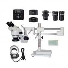 3.5X 7X 45X 90X Double Boom Stand Zoom Simul Focal Trinocular Stereo Microscope+34MP Camera Microscope For Industrial PCB Repair