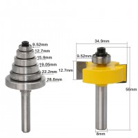 8mm Shank Rabbet Router Bit with 7 Bearings Set Tenon Cutter for 1/8 1/4 5/16 3/8 7/16 1/2 Inch Depths