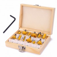 12pcs/Set Router Bits 1/4 Inch Shank Milling Cutter Carbide Woodworking Trimming Engraving Tools Yellow