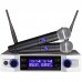 Professional UHF Wireless Microphone System Dual Channel Receiver + 2 Cardioid Microphone Silver Grey