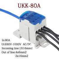 UKK-80A Distribution Box Din Rail Terminal Block 1 In Many Out Power Junction Box Wire Connector