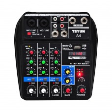 FREEBOSS A4 4 Channels Audio Mixer Bluetooth USB Sound Mixing Console 48V Phantom Power Supply