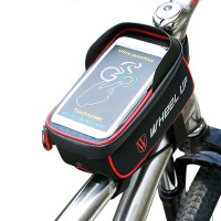 Wheel Up Bike Phone Bag Waterproof Bicycle Frame Front Tube Bag Handlebar 6" Touch Screen Black Red