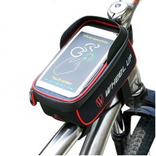 Wheel Up Bike Phone Bag Waterproof Bicycle Frame Front Tube Bag Handlebar 6" Touch Screen Black Red