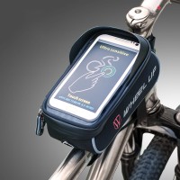 Wheel Up Bike Phone Bag Waterproof Bicycle Frame Front Tube Bag Handlebar 6" Touch Screen Black Gray