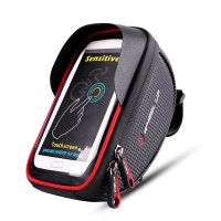 Wheel Up Bicycle Frame Front Tube Bag Waterproof Handlebar Bike Phone Bag 6" Touch Screen Black Red