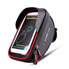 Wheel Up Bicycle Frame Front Tube Bag Waterproof Handlebar Bike Phone Bag 6" Touch Screen Black Red