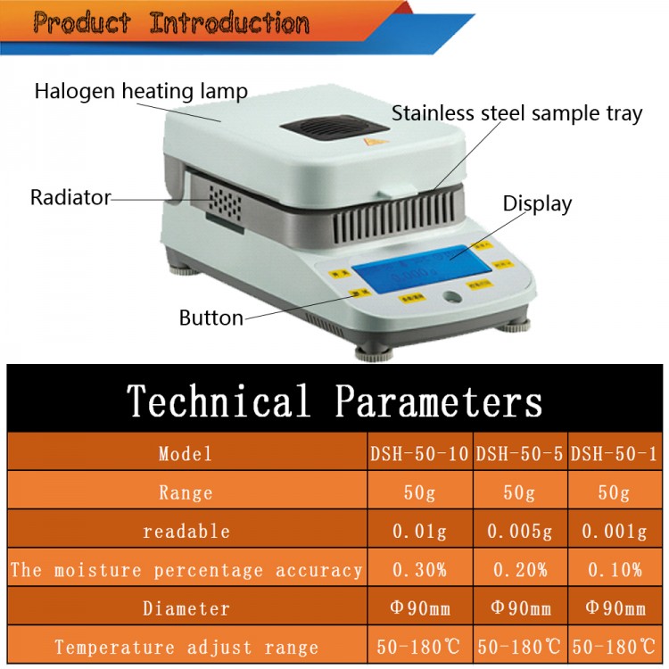 DSH5010 Electronic Moisture Analyzer Touch Screen Moisture Monitor