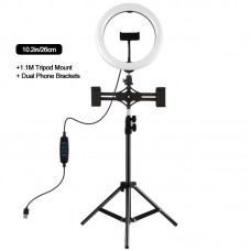 10.2" Dimmable LED Ring Light with 1.1m Tripod Stand Phone Clip For Two Mobile Phones PKT3070B