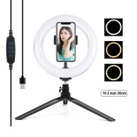10.2" Desktop Ring Light Dimmable LED Ring Light with Tripod Stand Phone Clip Selfie Light PKT3072B 