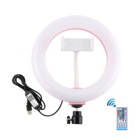 7.9" RGBW Dimmable LED Ring Light Selfie Video Ring Fill Light w/ Phone Clip Remote Control PU503F