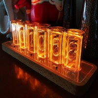 Glow Tube Clock LED Digital Solid Wood Tube Clock Adjustable Brightness Amber Color 6 Bit Tubes