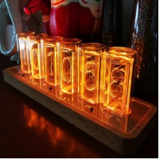 Glow Tube Clock LED Digital Solid Wood Tube Clock Adjustable Brightness Amber Color 6 Bit Tubes
