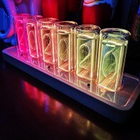 Glow Tube Clock LED Digital Solid Wood Tube Clock Night Light Full Color Adjustable Brightness 