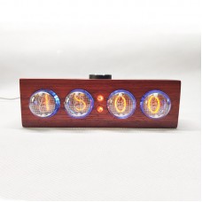 IN4 Glow Tube Clock Digital Nixie Clock LED Backlight Knob Operation Sandalwood Shell Square Type